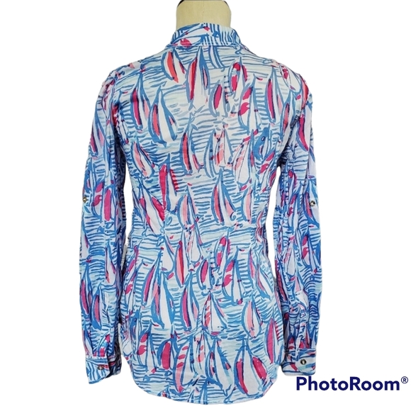 Lilly Pulitzer cruiser shirt button down red right return sailboats Sz 2 pink - Picture 2 of 8